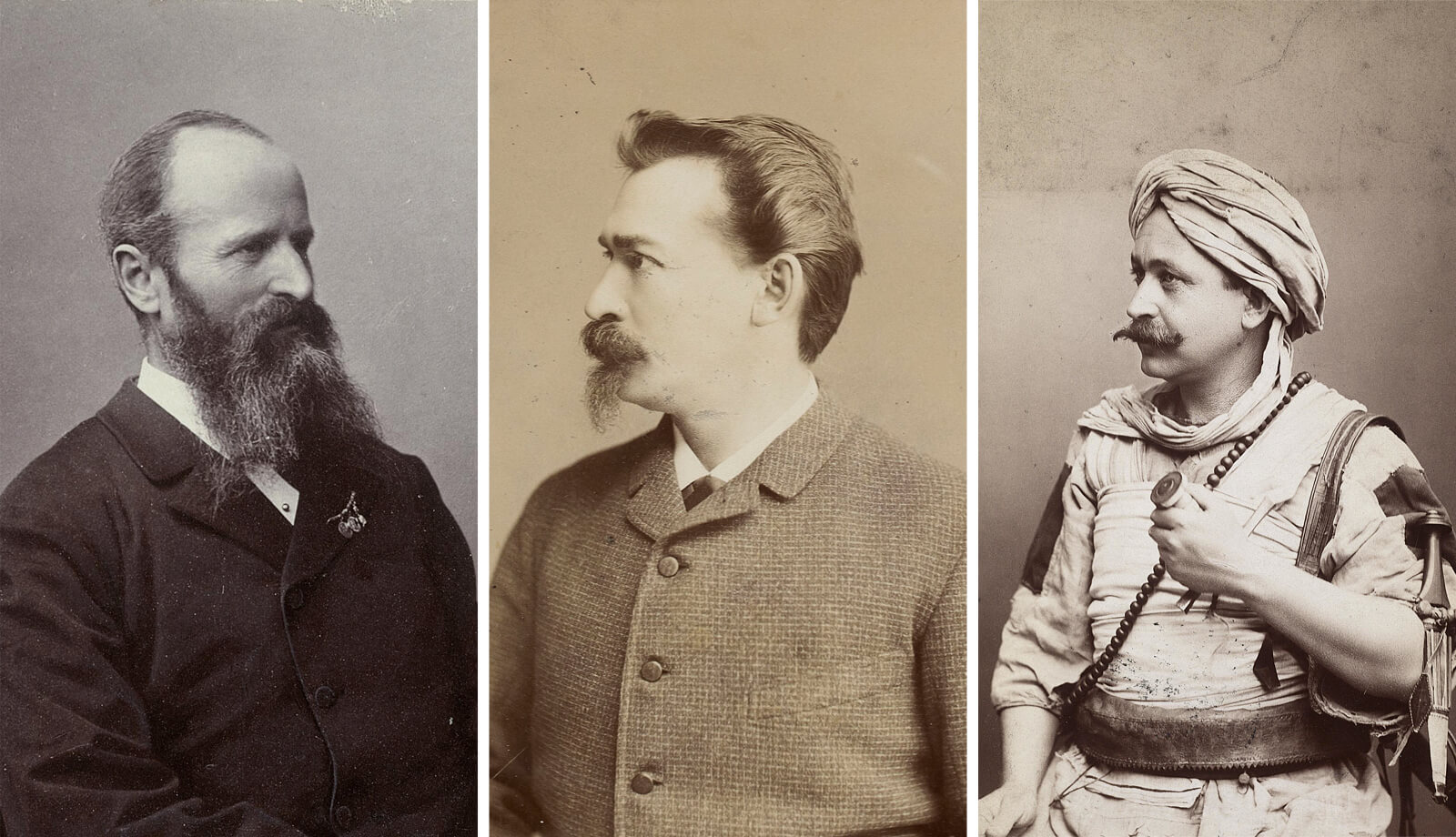 drei Porträts von Kolonialisten der österreich-ungarischen Monarchie