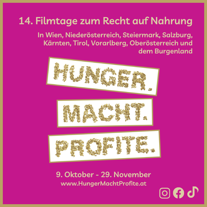 Werbebanner Hunger Macht Profite 2025 mit Terminankündigung vom 9.10. bis zum 29.11.2025.